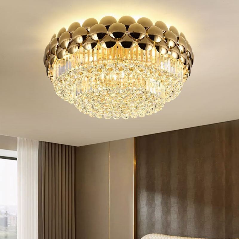 Plafoniera a filo rotonda in cristallo placcata oro 80 cm 16 luci E12/E14