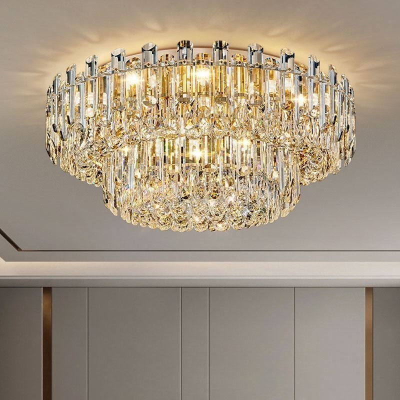 Plafoniera decorativa in cristallo di lusso, montaggio a filo, rotonda