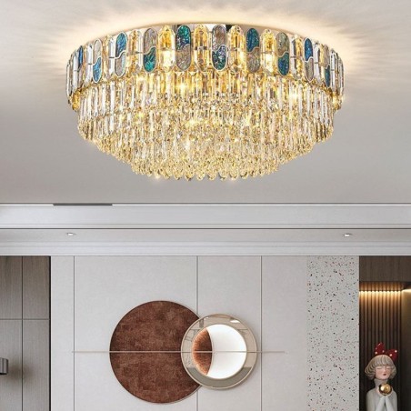 Plafoniera da soffitto in cristallo con paralume in vetro di cristallo e decorazione rotonda a filo