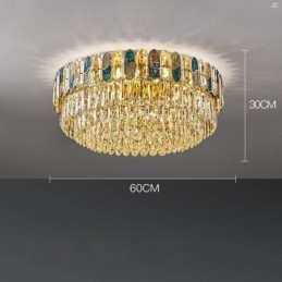 Plafoniera da soffitto in cristallo con paralume in vetro di cristallo e decorazione rotonda a filo