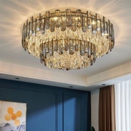Plafoniera rotonda moderna a filo in cristallo 17 luci E12/E14 80x80x36 cm