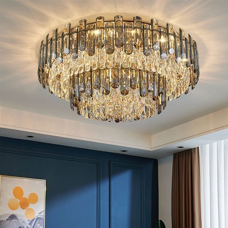 Plafoniera rotonda moderna a filo in cristallo 17 luci E12/E14 80x80x36 cm