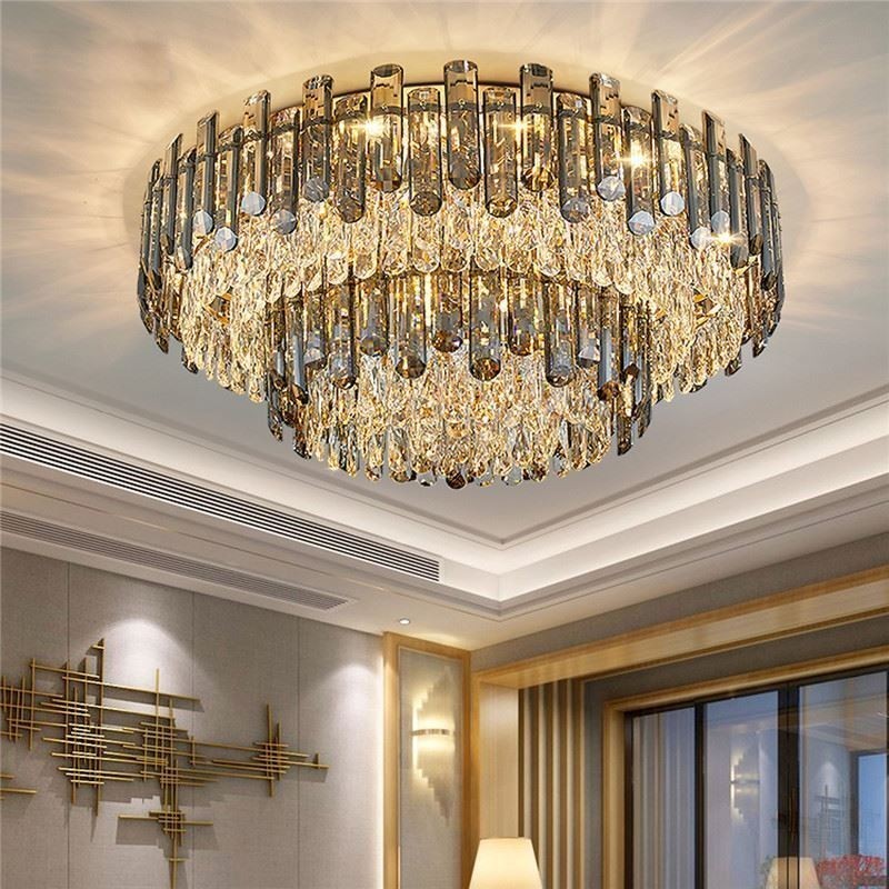 Plafoniera rotonda moderna a filo in cristallo 17 luci E12/E14 80x80x36 cm