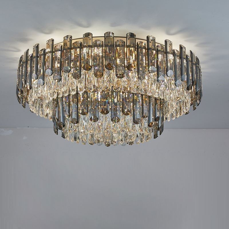 Plafoniera rotonda moderna a filo in cristallo 17 luci E12/E14 80x80x36 cm