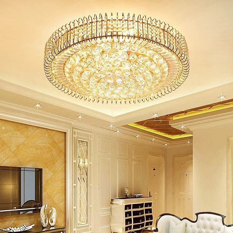 Plafoniera rotonda in cristallo da soffitto a filo in stile europeo