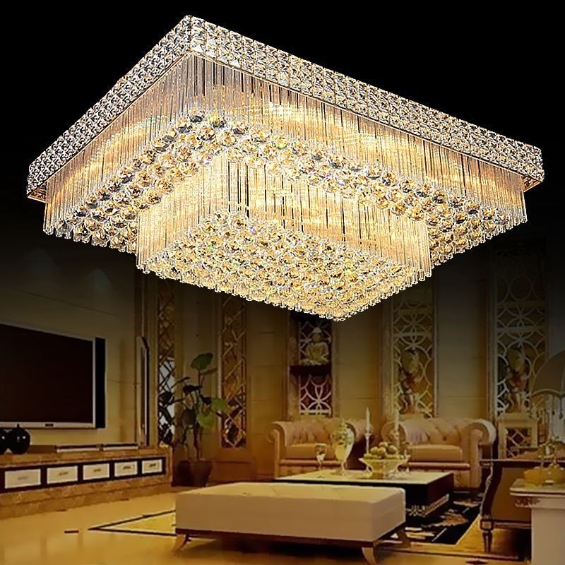 Lampadario quadrato europeo da soffitto a filo in cristallo 12 luci