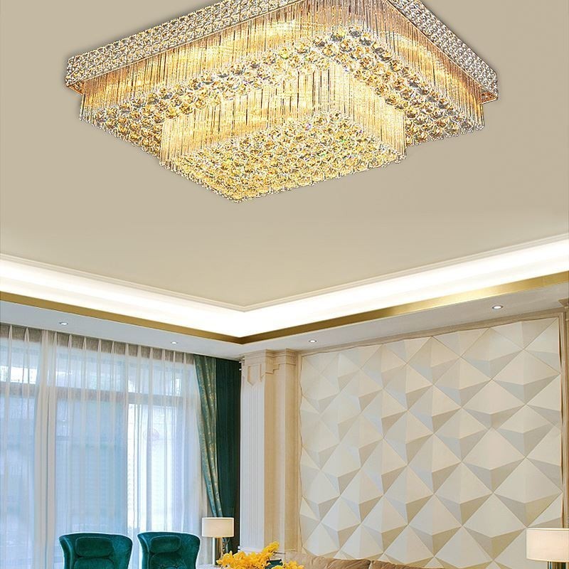 Lampadario quadrato europeo da soffitto a filo in cristallo 12 luci
