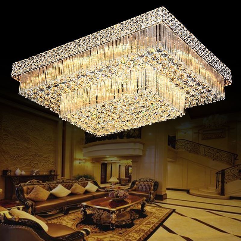 Lampadario quadrato europeo da soffitto a filo in cristallo 12 luci