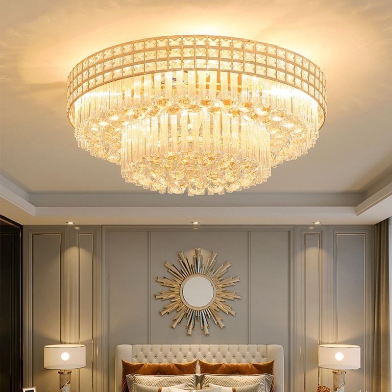 Lampadario da soffitto moderno rotondo in cristallo montaggio a filo