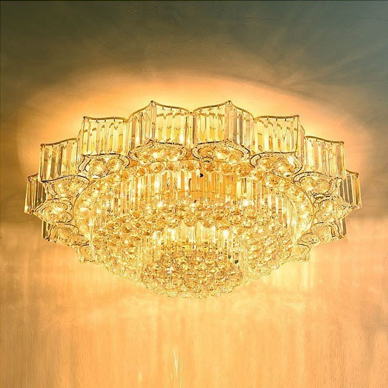 Lampadario rotondo a filo in cristallo a forma di fiore