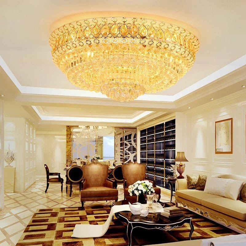 Plafoniera da soffitto rotonda in cristallo moderna semplice, 14 luci, 100×40 cm