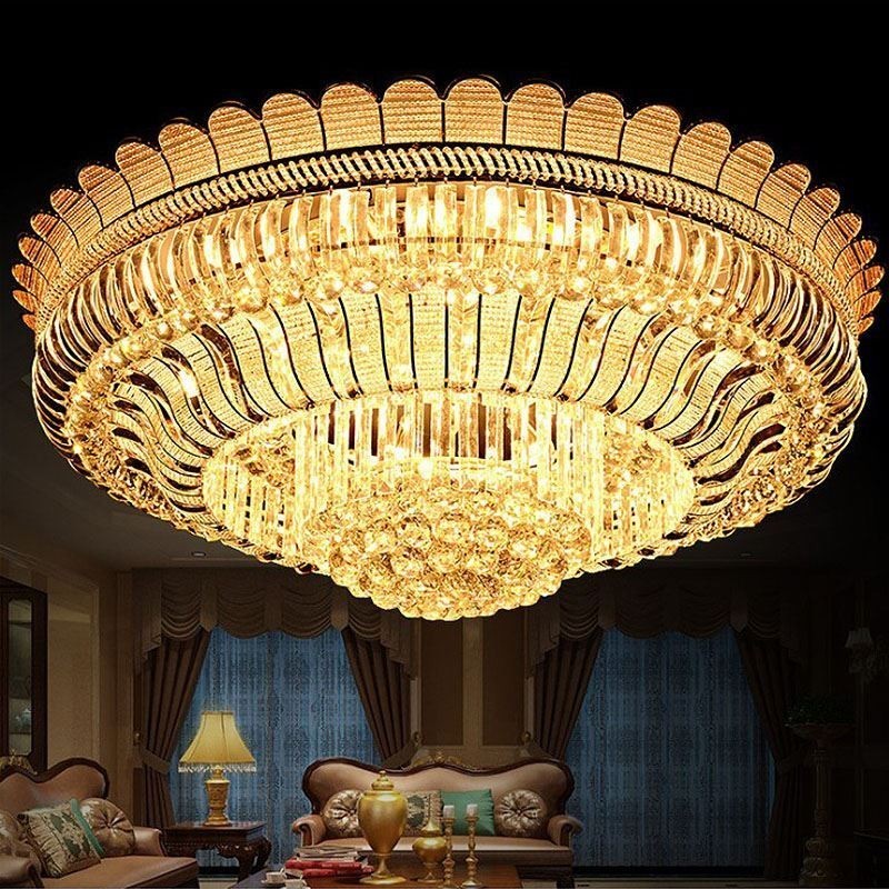 Plafoniera in cristallo rotonda a filo 100x40 cm 14 luci E12/E14 + LED