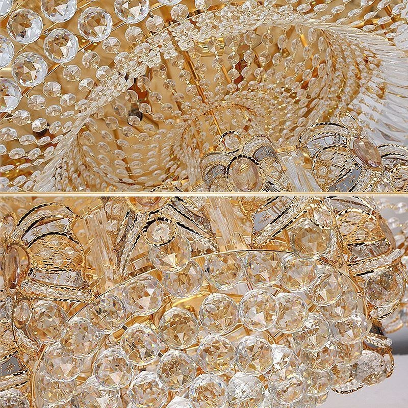 Plafoniera da soffitto rotonda in cristallo dorato a montaggio a filo