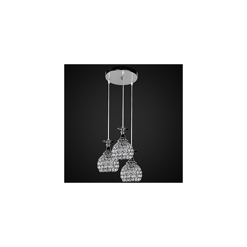 Lampadario moderno contemporaneo in cristallo e metallo cromato