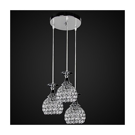 Lampadario moderno contemporaneo in cristallo e metallo cromato