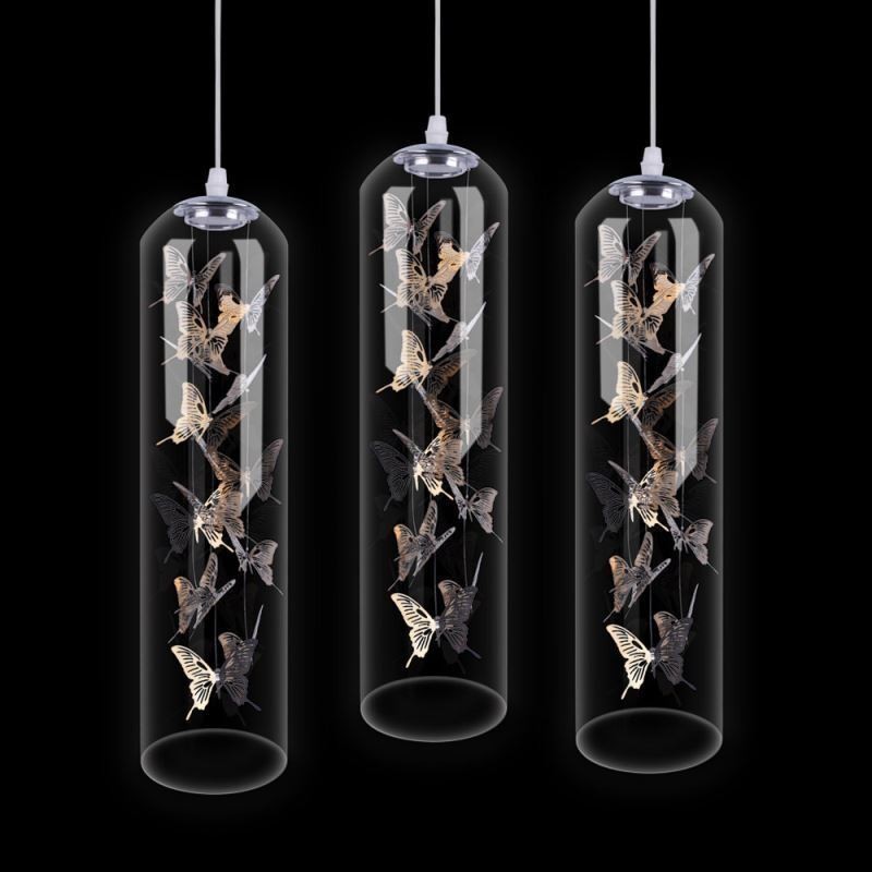 Lampada a sospensione in vetro nordica creativa a cilindro a farfalla