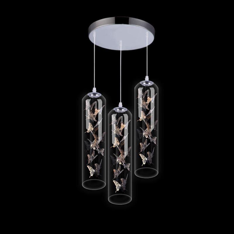 Lampada a sospensione in vetro nordica creativa a cilindro a farfalla