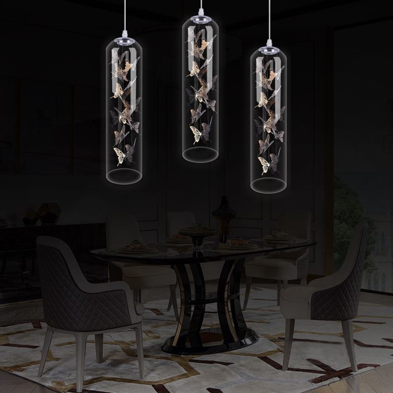 Lampada a sospensione in vetro nordica creativa a cilindro a farfalla