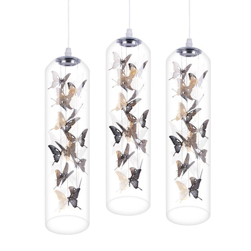 Lampada a sospensione in vetro nordica creativa a cilindro a farfalla