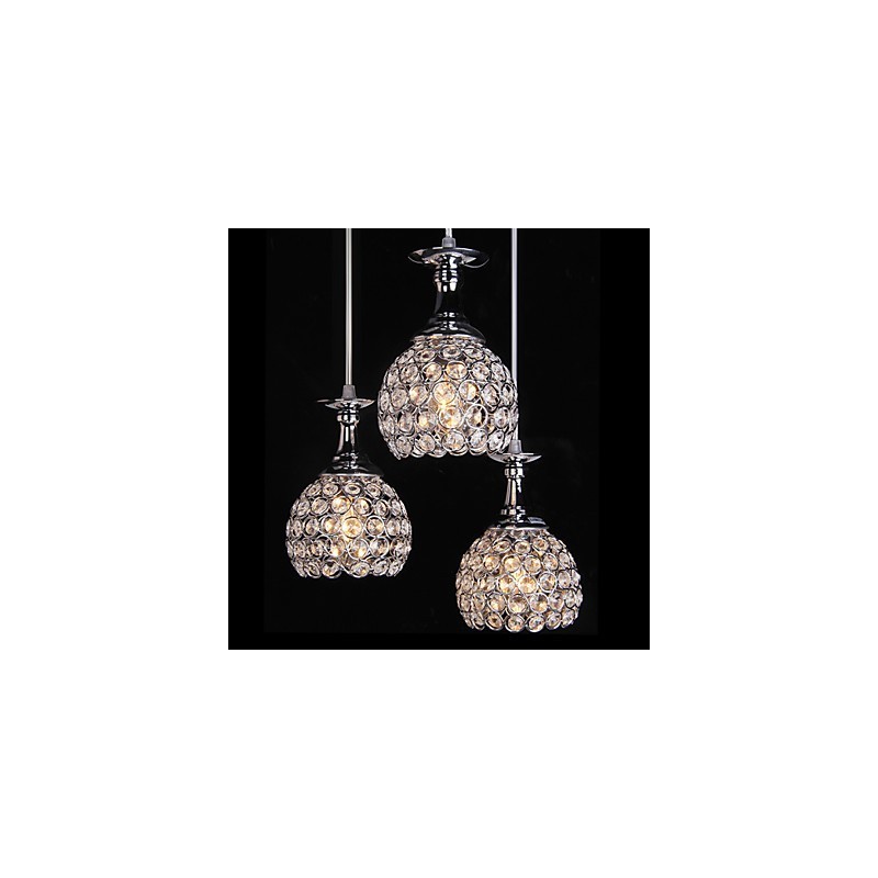 Lampadario moderno contemporaneo in cristallo e metallo cromato