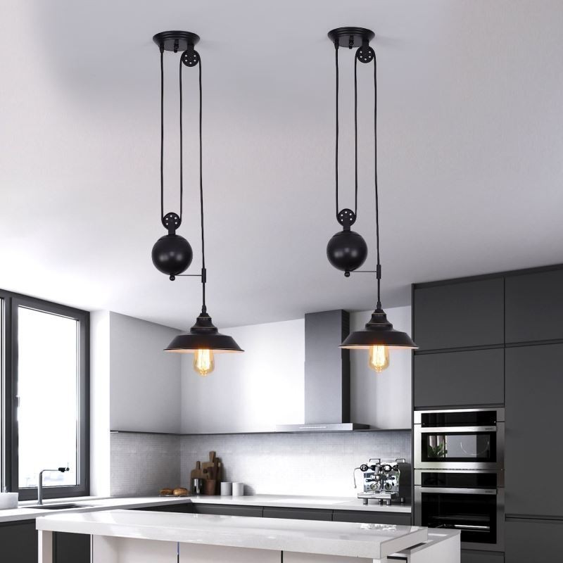 Lampada a sospensione industriale con puleggia, retrattile, altezza regolabile