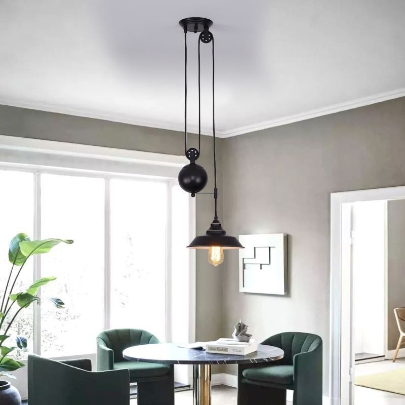 Lampada a sospensione industriale con puleggia, retrattile, altezza regolabile