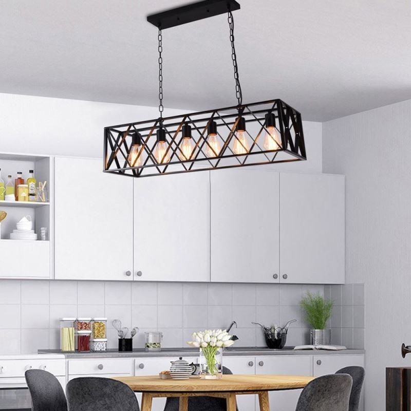 Lampada a sospensione rustica rettangolare a 6 luci