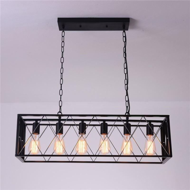 Lampada a sospensione rustica rettangolare a 6 luci
