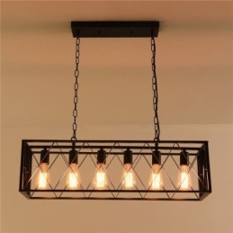 Lampada a sospensione rustica rettangolare a 6 luci