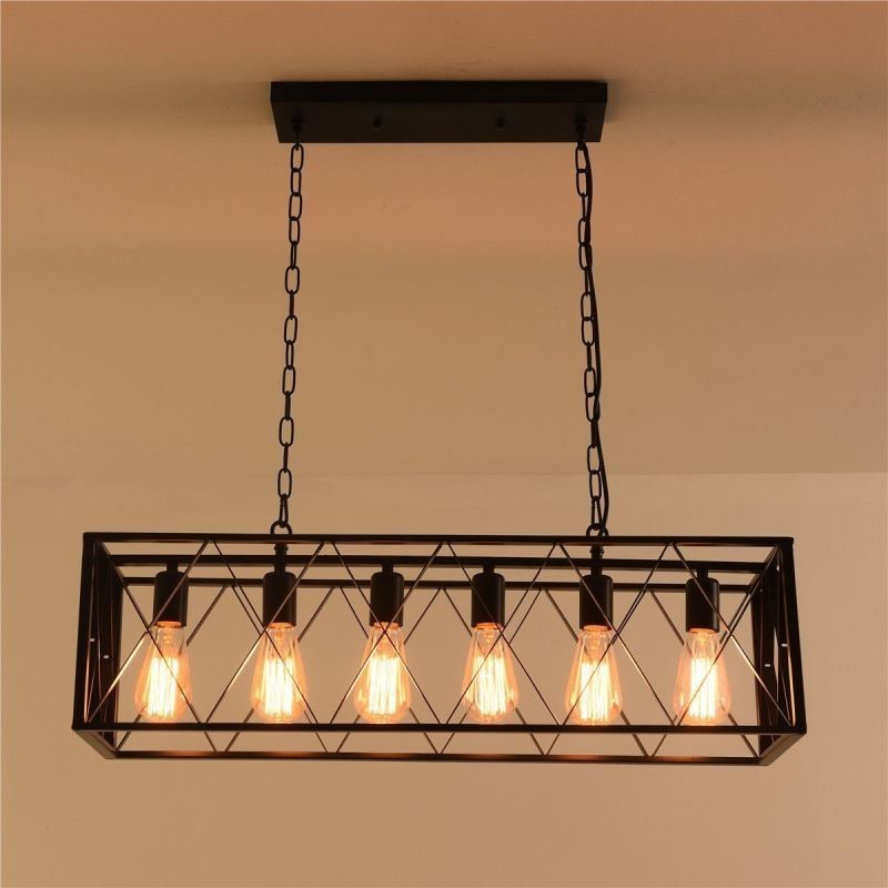 Lampada a sospensione rustica rettangolare a 6 luci