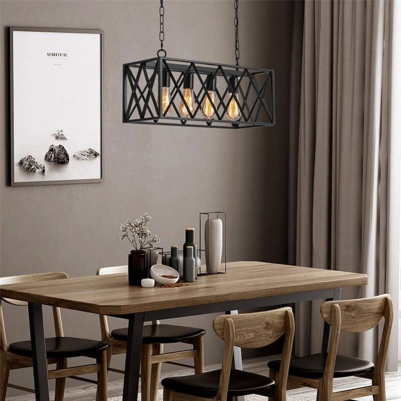 Lampada a sospensione rettangolare rustica a 4 luci