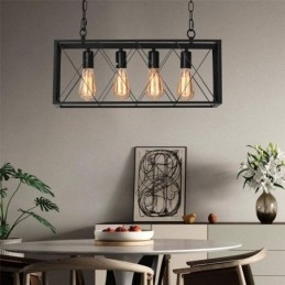 Lampada a sospensione rettangolare rustica a 4 luci
