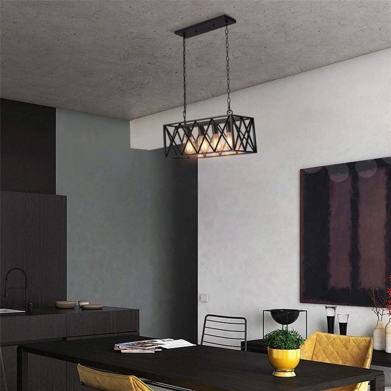 Lampada a sospensione rettangolare rustica a 4 luci