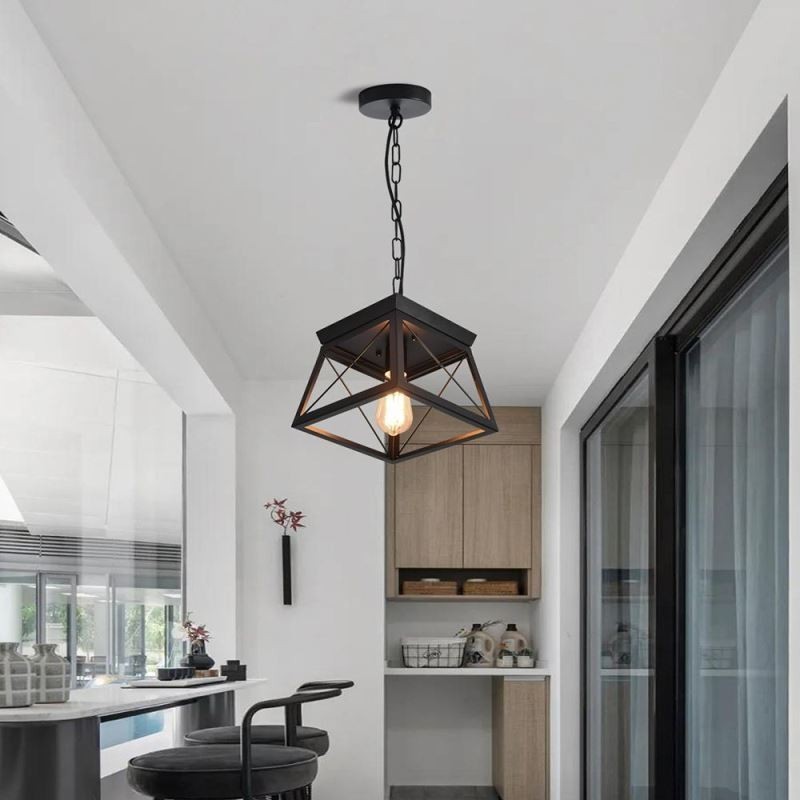 Lampada a sospensione vintage trapezoidale in metallo nero