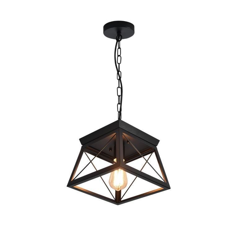 Lampada a sospensione vintage trapezoidale in metallo nero
