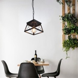 Lampada a sospensione vintage trapezoidale in metallo nero