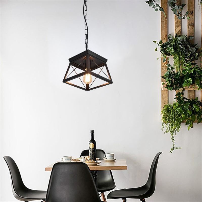 Lampada a sospensione vintage trapezoidale in metallo nero