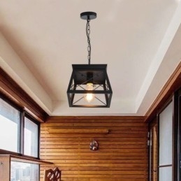 Lampada a sospensione vintage trapezoidale in metallo nero