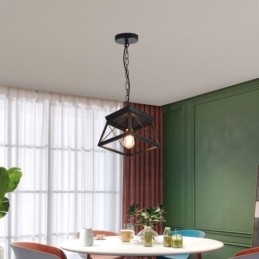 Lampada a sospensione vintage trapezoidale in metallo nero