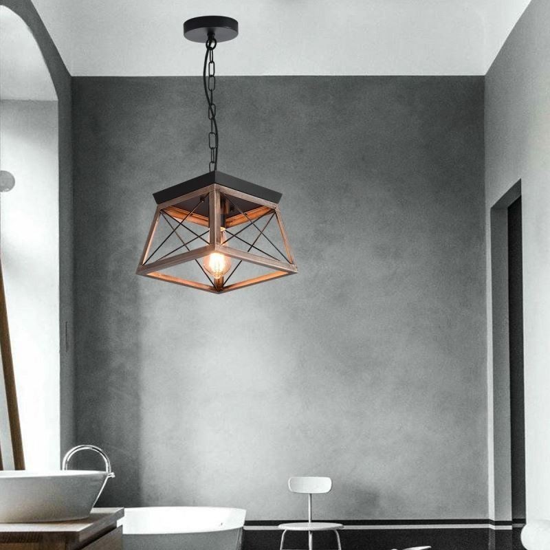 Lampada a sospensione vintage trapezoidale in metallo nero E26/E27 1 luce