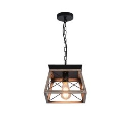 Lampada a sospensione vintage trapezoidale in metallo nero E26/E27 1 luce