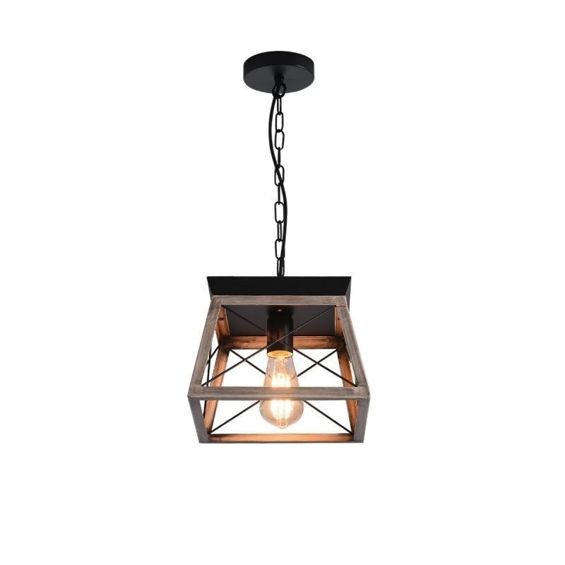 Lampada a sospensione vintage trapezoidale in metallo nero E26/E27 1 luce