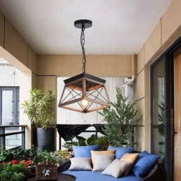 Lampada a sospensione vintage trapezoidale in metallo nero E26/E27 1 luce