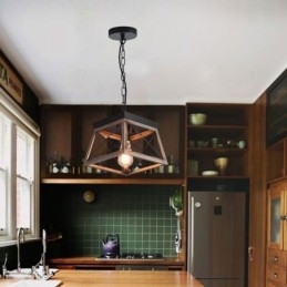 Lampada a sospensione vintage trapezoidale in metallo nero E26/E27 1 luce