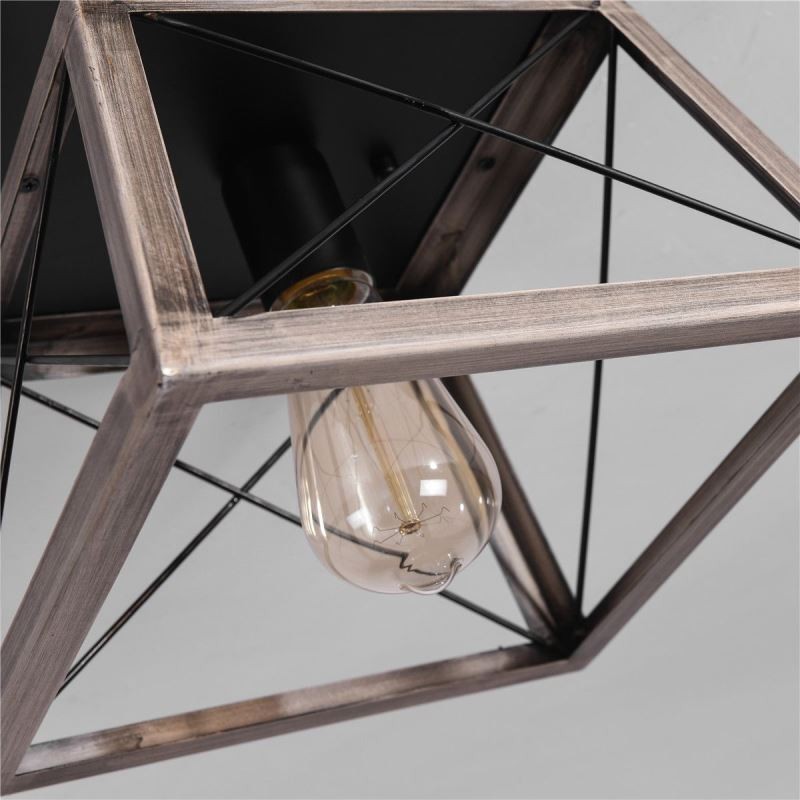 Lampada a sospensione vintage trapezoidale in metallo nero E26/E27 1 luce
