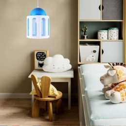 Lampada a sospensione castello moderna blu e bianca 25 x 35 cm E26/E27