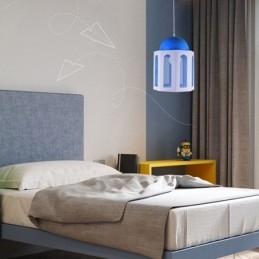 Lampada a sospensione castello moderna blu e bianca 25 x 35 cm E26/E27
