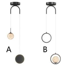 Lampada a sospensione moderna a forma di sfera con anello rotondo