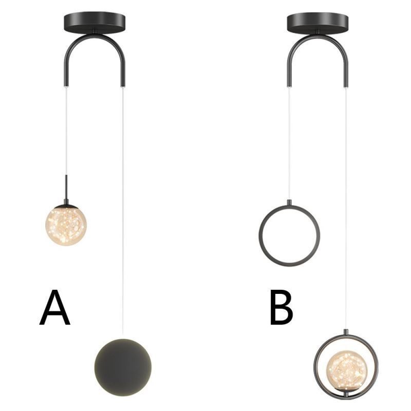 Lampada a sospensione moderna a forma di sfera con anello rotondo