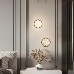 Lampada a sospensione moderna a forma di sfera con anello rotondo
